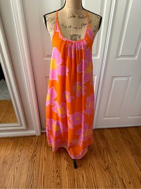 Girls' Orange Floral Slip Dress with Pink & Yellow Blooms